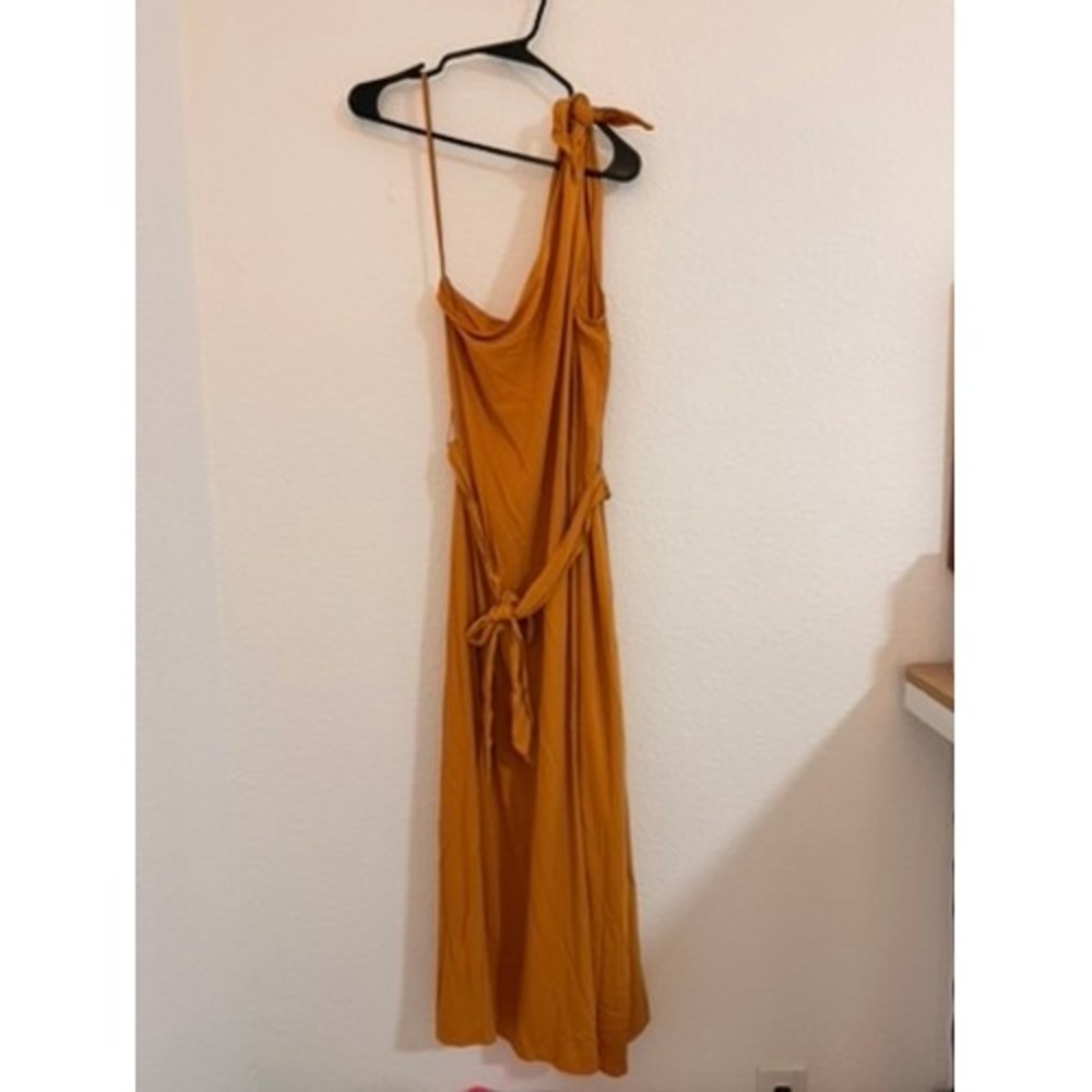 NWT Antonio Melani Mustard Yellow One Shoulder Rayon Maxi Dress Large